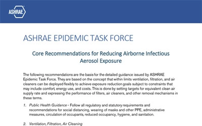 ASHRAE Epidemic Task Force's Core Recommendations for Reducing Airborne Infectious Aerosol Exposure