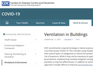 CDC Website - Ventilation in Shcools and Office Buildings